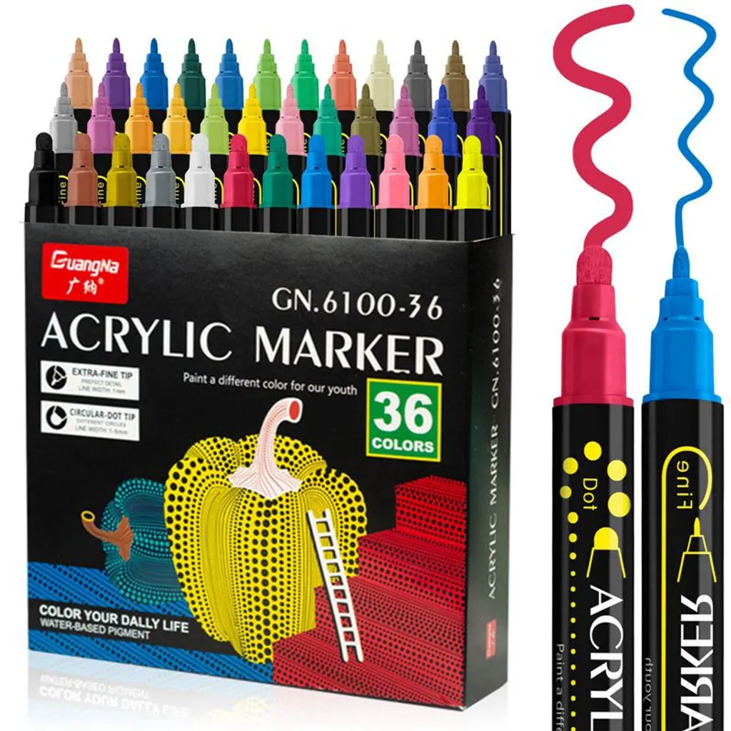36 Farben Markierstift aus Acryl Wasserdicht Markierstift mit Doppelspitze Mehrfarbiges Acrylmarker-Set Textmarker